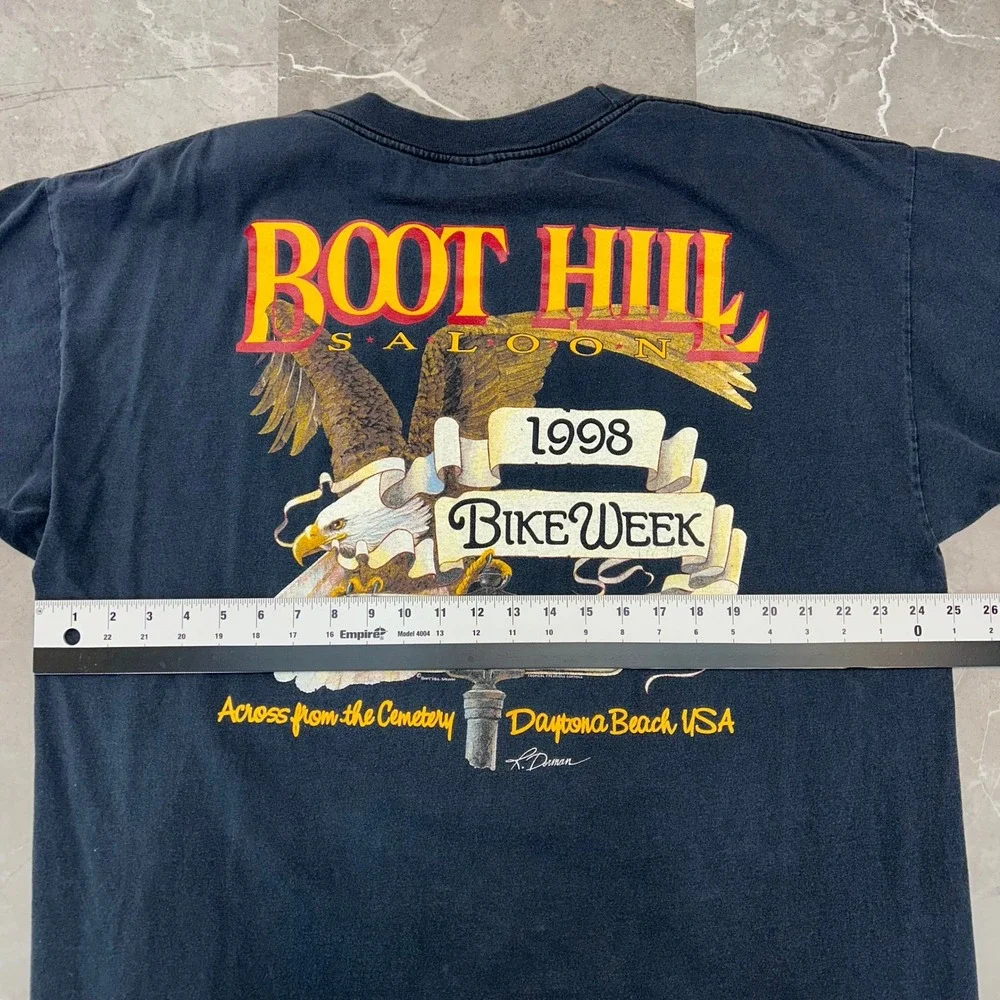90s Vintage Bike Week Graphic Tee Mens 2XL Boot Hill Saloon Eagle Pocket Shirt